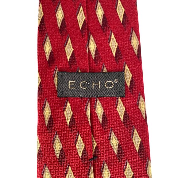 Echo 100% Silk Mens Red Diamond Pattern Necktie Geometric Design 60.5in x 3.9in - Picture 4 of 7
